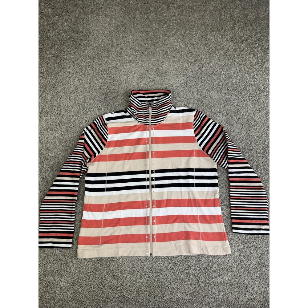 Onque Petite Sweatshirt Womens PXL Multicolor Full Zip Striped Studded
